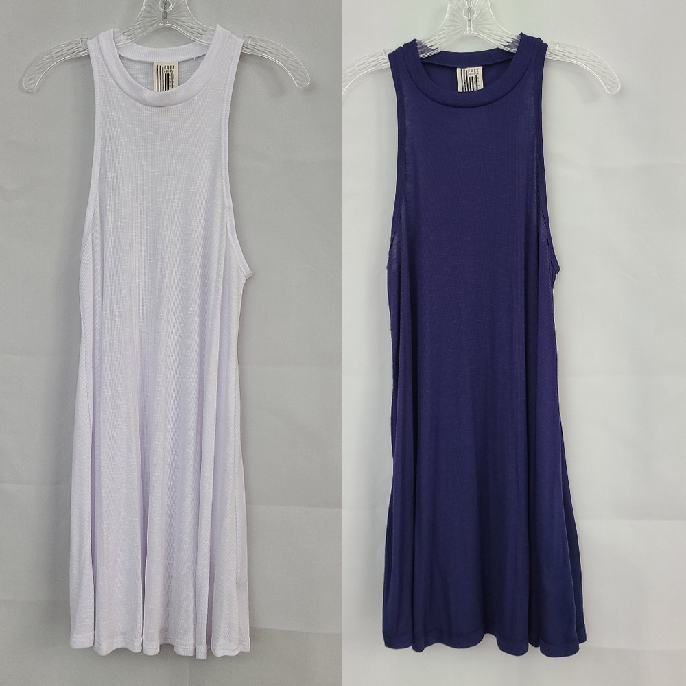 Free People Sz M Lot Of 2 Navy White Ribbed Oversized Tank Tunic Mini Dress